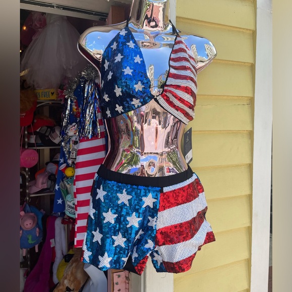 New Version Sequin Stars & Stripes Booty Shorts - Picture 11 of 13